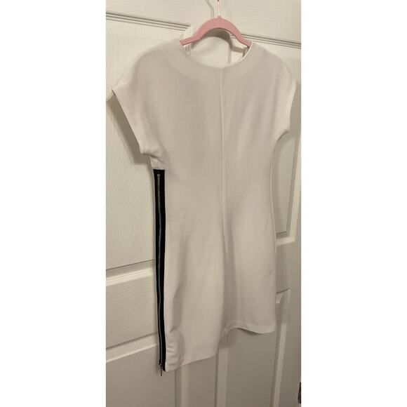 Armani Exchange White Bodycon Mini Dress Black/Silver Side Exposed Zipper, Sz 0 - Picture 1 of 6